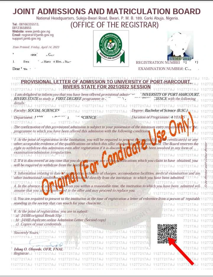 Print JAMB Original Admission Letter